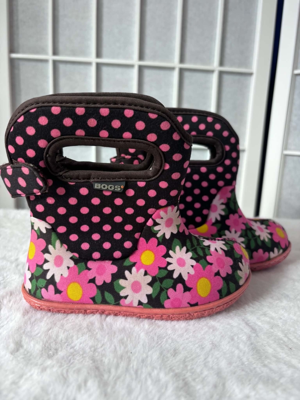 Bogs Kids Pink Floral and Polka Dot Rain Boots - Picture 7 of 7
